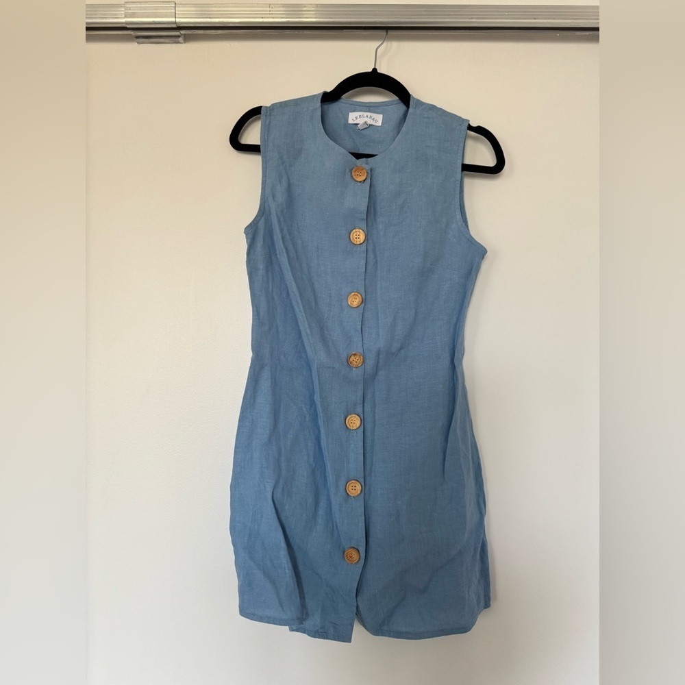 LEELANAU U AND I Dress Sleeveless Blue Linen Button-Up - Picture 2 of 3